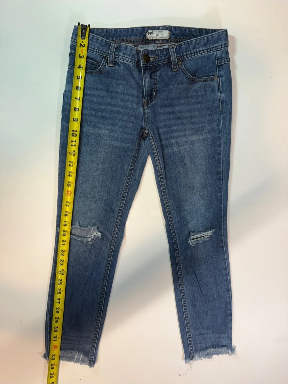 Free People Mid Blue Distressed Skinny Jeans